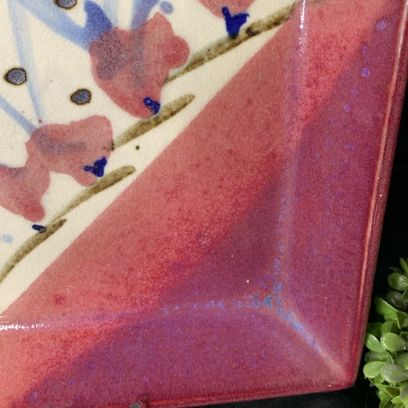 Vintage David Batz Studio Art Pottery square floral tray - Picture 5 of 11